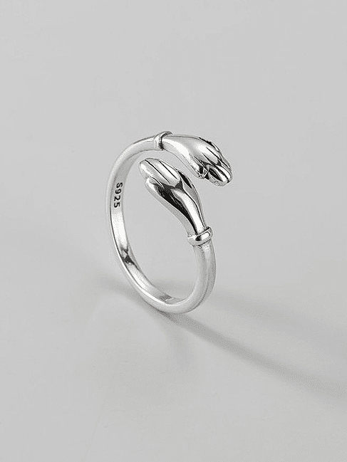 925 Sterling Silver Hand Of Gold Minimalist Band Ring