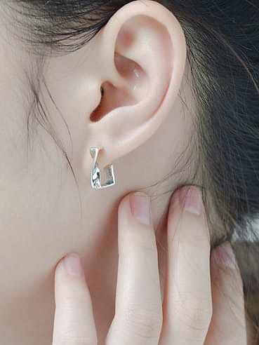925 Sterling Silver Twisted Square Vintage Stud Earring