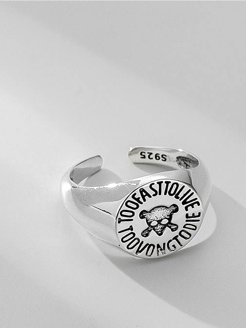 925 Sterling Silver Geometric Vintage Skull Band Ring
