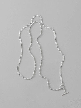 Collier Long Chaîne Creuse Minimaliste Géométrique en Argent Sterling 925