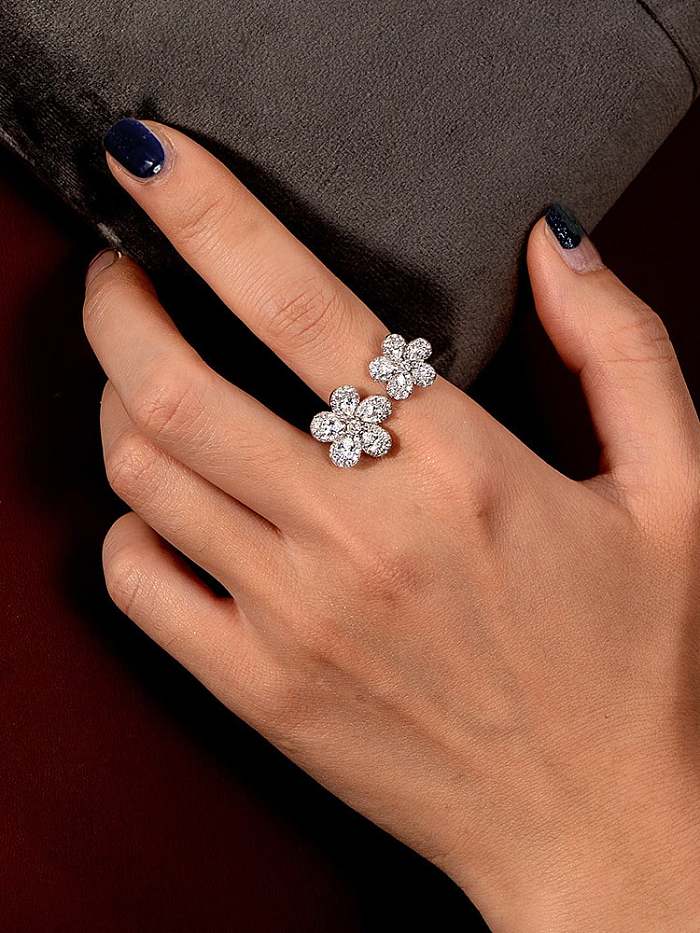 925 Sterling Silver High Carbon Diamond Flower Dainty Ring
