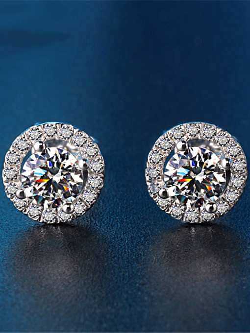 925 Sterling Silver High Carbon Diamond Round Dainty Stud Earring