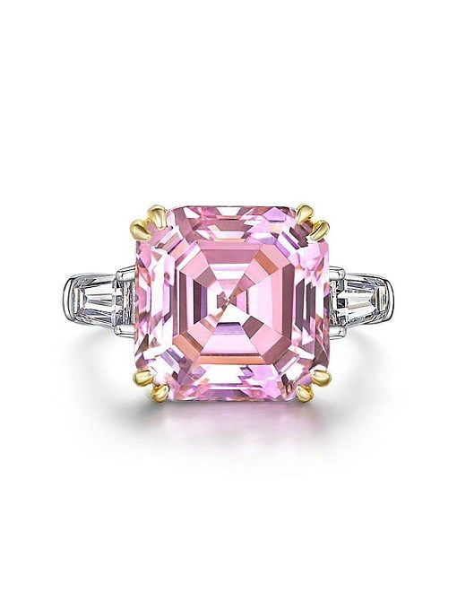 Anel delicado geométrico de prata esterlina 925 alto carbono diamante rosa