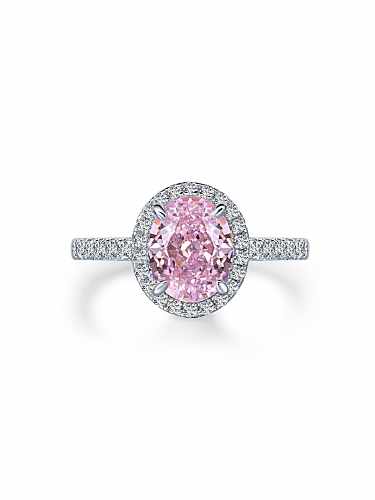 925 Sterling Silver High Carbon Diamond Pink Geometric Luxury Ring