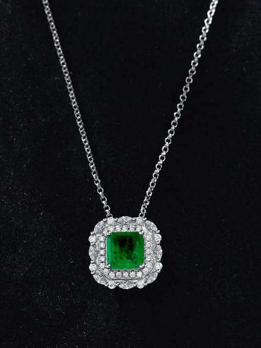 Colar de luxo geométrico de prata esterlina 925 alto carbono diamante verde