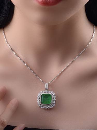 Colar vintage geométrico prata esterlina alto carbono diamante verde 925