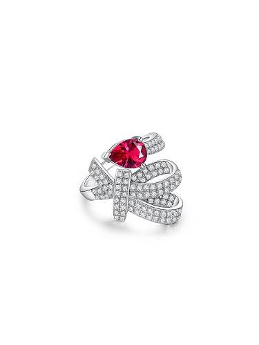 Anillo de banda de lujo geométrico rojo con diamante de alto carbono de plata de ley 925