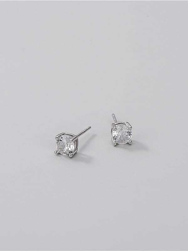 925 Sterling Silver Cubic Zirconia Round Minimalist Stud Earring