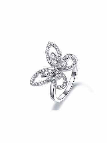 Anel delicado de prata esterlina 925 alto carbono diamante borboleta