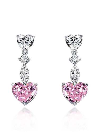 925 Sterling Silver High Carbon Diamond Heart Luxury Drop Earring