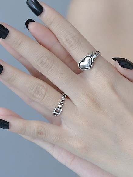 925 Sterling Silver Heart Vintage Band Ring