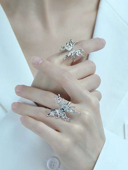 925 Sterling Silver Rhinestone Butterfly Vintage Band Ring