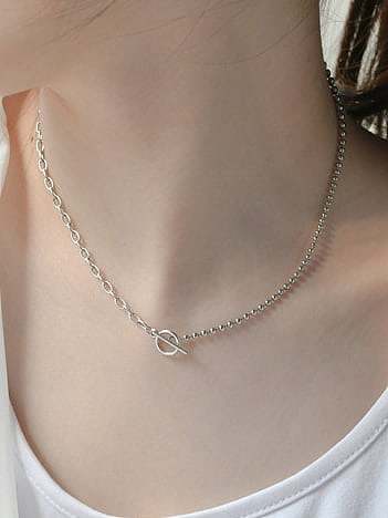 925 Sterling Silver Geometric Vintage Asymmetric beads geometric chain Necklace