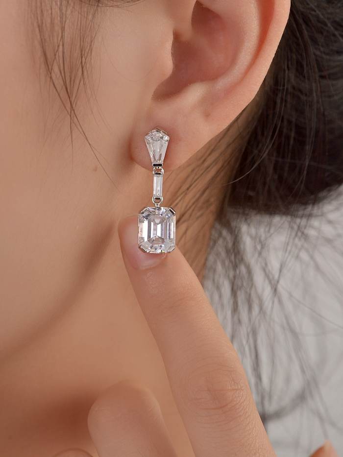 925 Sterling Silver High Carbon Diamond Clear Geometric Dainty Drop Earring