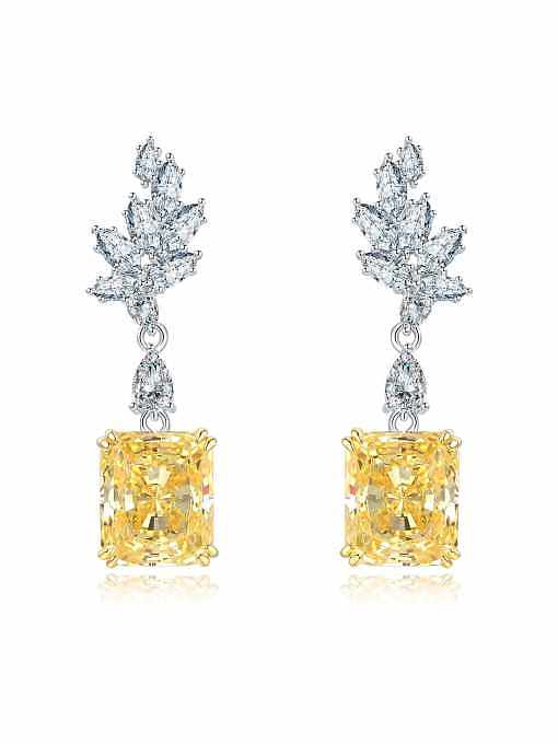925 Sterling Silver High Carbon Diamond Yellow Flower Dainty Drop Earring