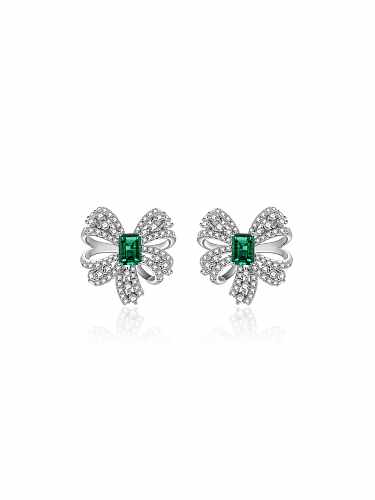 Boucles d'oreilles en argent sterling 925 avec diamant à haute teneur en carbone et fleur verte