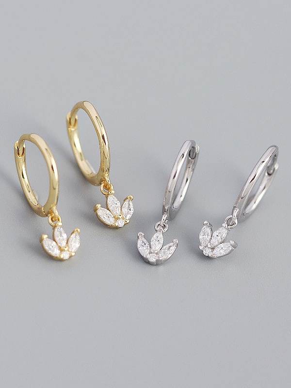 925 Sterling Silver Cubic Zirconia Leaf Vintage Huggie Earring