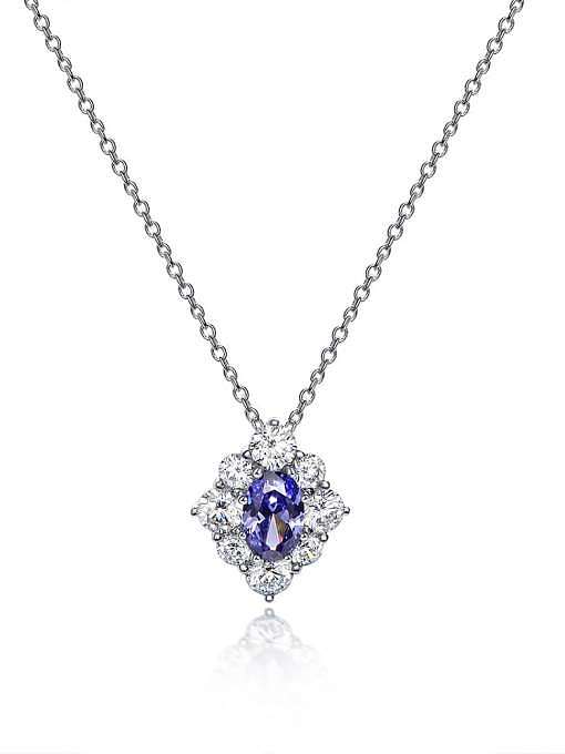 925 Sterling Silver High Carbon Diamond Blue Flower Luxury Necklace