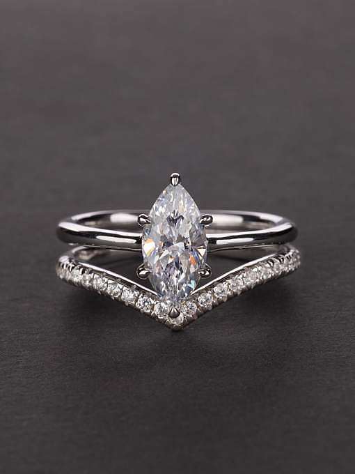 Anel delicado de prata esterlina 925 alto carbono diamante gota de água