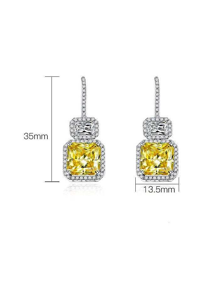 Pendiente de gancho de lujo geométrico amarillo de diamante de alto carbono de plata de ley 925
