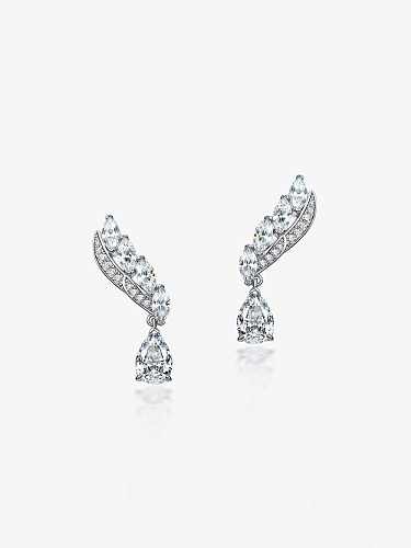 925 Sterling Silver High Carbon Diamond White Feather Luxury Stud Earring