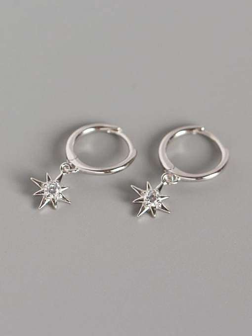 925 Sterling Silver Rhinestone White Star Minimalist Huggie Earring