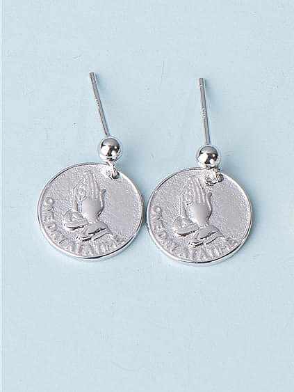 925 Sterling Silver Round Prayer Hand Vintage Drop Earring