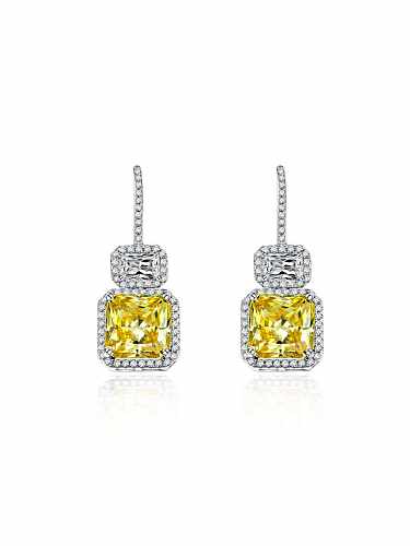Boucles d'oreilles crochet de luxe géométriques jaunes en argent sterling 925 avec diamants à haute teneur en carbone