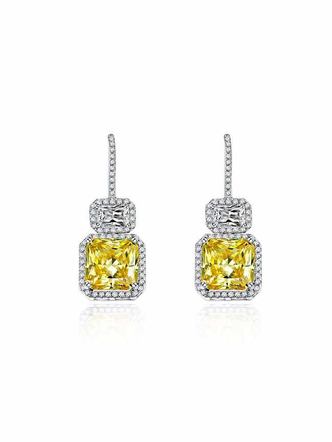 Boucles d'oreilles crochet de luxe géométriques jaunes en argent sterling 925 avec diamants à haute teneur en carbone