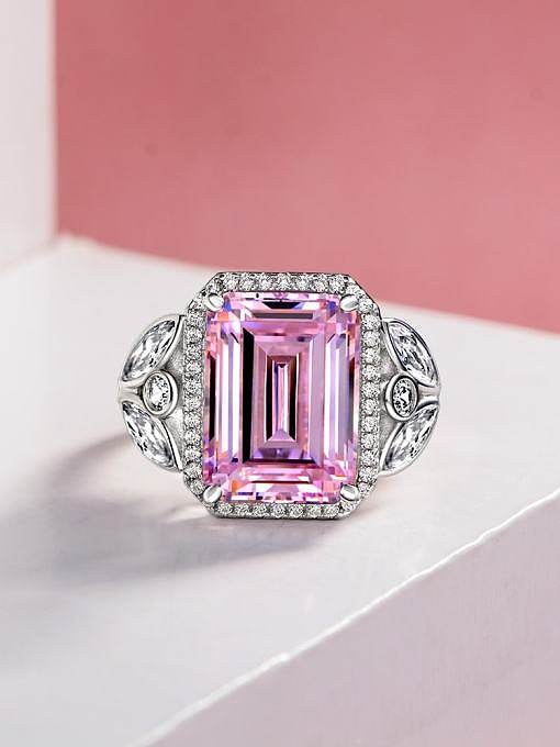 925 الفضة الاسترليني خاتم الماس عالية الكربون الوردي هندسية