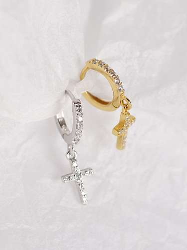 925 Sterling Silver Rhinestone White Cross Trend Huggie Earring