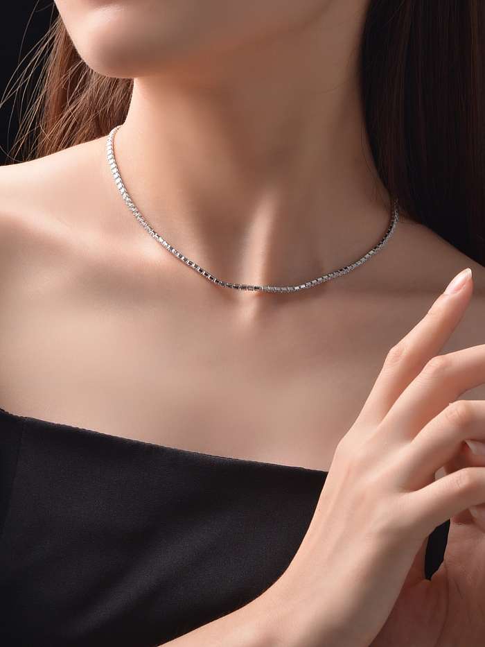 Halskette aus 925er Sterlingsilber mit hohem Kohlenstoffgehalt und Diamanten