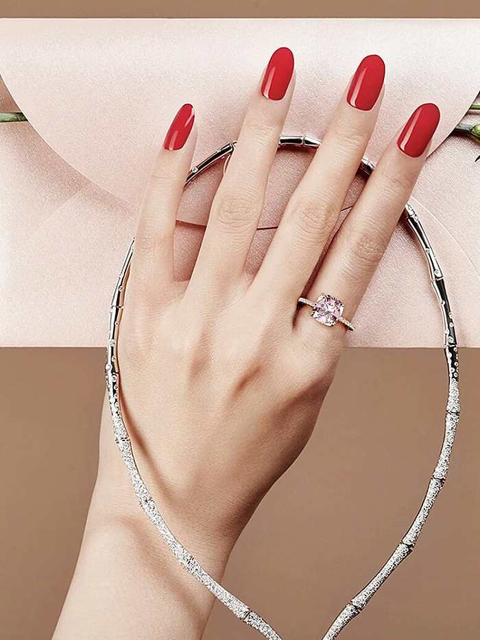 925 Sterling Silver High Carbon Diamond Pink Geometric Luxury Band Ring