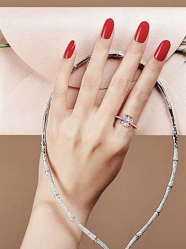 Bague de luxe géométrique rose diamant à haute teneur en carbone en argent sterling 925