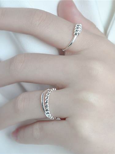925 Sterling Silver Double Layer Bead Minimalist Stackable Ring