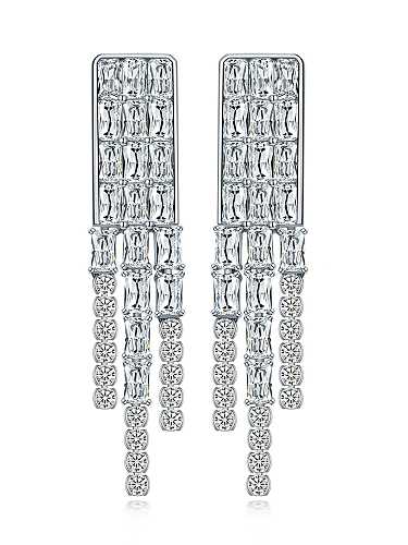 925 Sterling Silver High Carbon Diamond Tassel Dainty Earring