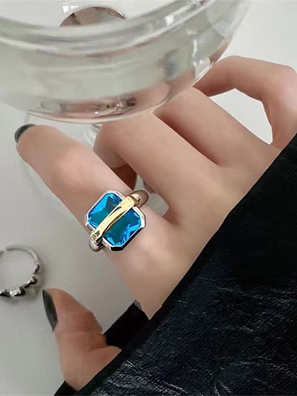 925 Sterling Silver Sapphire Geometric Vintage Band Ring