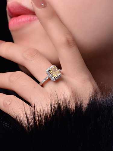 Bague de luxe géométrique en argent sterling 925 avec diamants à haute teneur en carbone