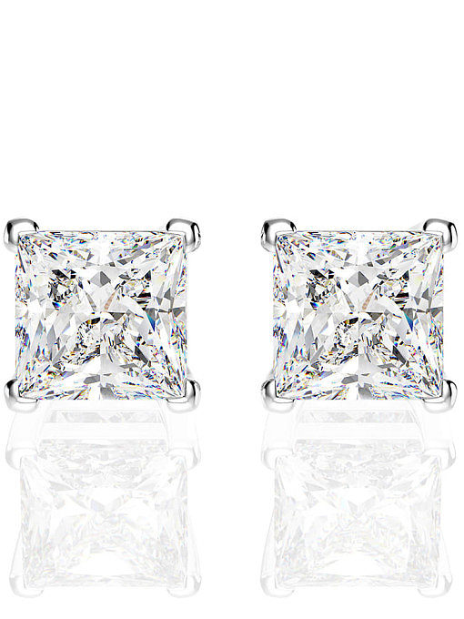 Boucles d'oreilles à tige géométrique en argent sterling 925 avec diamants à haute teneur en carbone