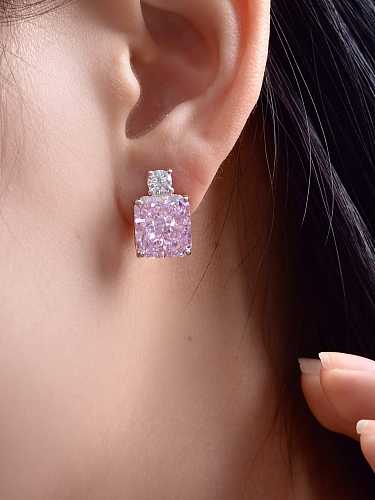 Boucles d'oreilles carrées en argent sterling 925 avec diamants à haute teneur en carbone