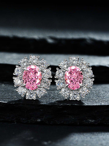 Brinco delicado de prata esterlina 925 alto carbono diamante diamante rosa