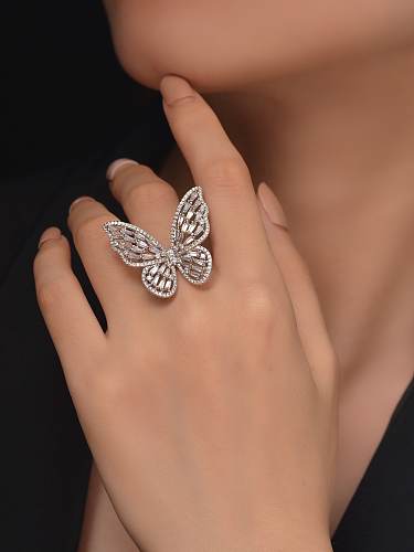 Anillo delicado de mariposa de diamante de alto carbono de plata de ley 925