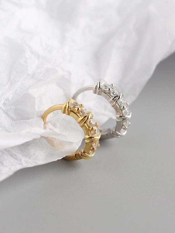 925 Sterling Silver Rhinestone White Geometric Trend Huggie Earring
