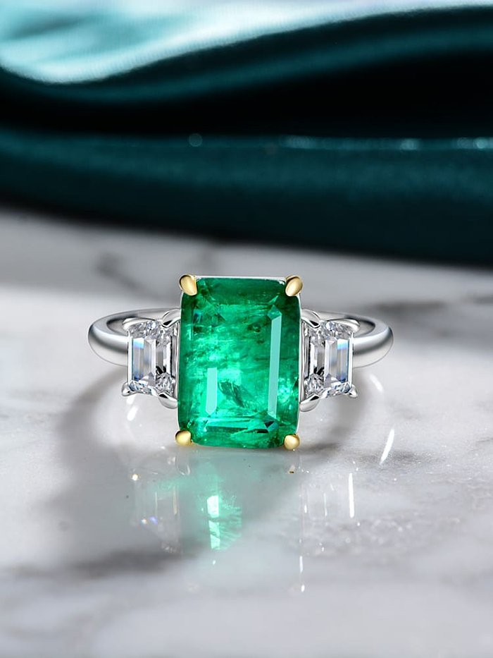 Anel de banda vintage geométrico prata esterlina alto carbono diamante verde 925