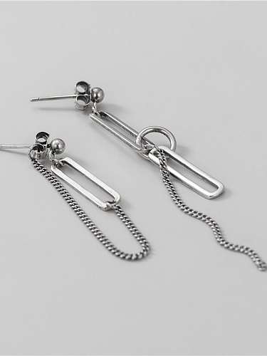 925 Sterling Silver Tassel Vintage Asymmetric Chain Drop Earring