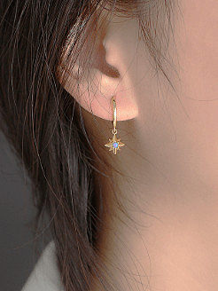 925 Sterling Silver Opal Geometric Minimalist Huggie Earring