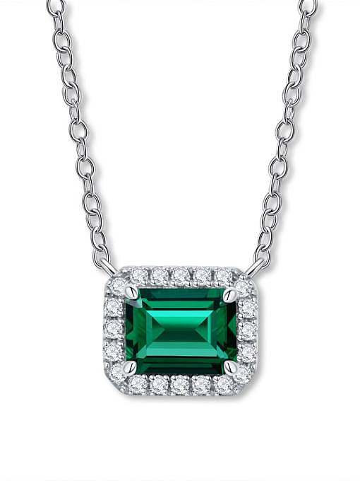 Geometrische zierliche Halskette aus 925er Sterlingsilber mit hohem Kohlenstoffgehalt und grünem Diamant