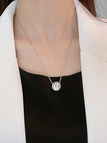 Colar de luxo redondo de prata esterlina 925 alto carbono diamante branco redondo