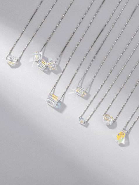 925 Sterling Silver austrian Crystal Multi Color Geometric Minimalist Necklace