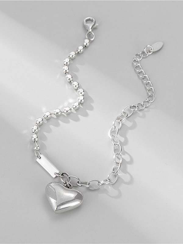 925 Sterling Silver Heart Minimalist Asymmetric chain Link Bracelet